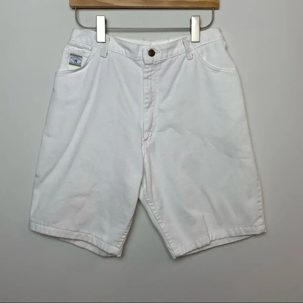 Vintage 90s Wrangler High Rise White Jean Shorts 29 High Waisted Mom Long Length